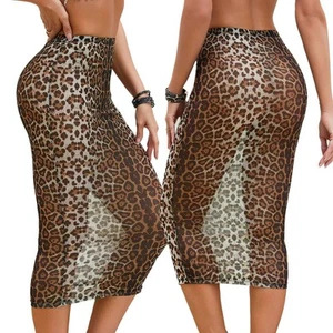 Sexy Damen-Bleistiftrock Leopardenrock atmungsaktiv transparent Netz Stretch mittellang - Bild 1 von 12