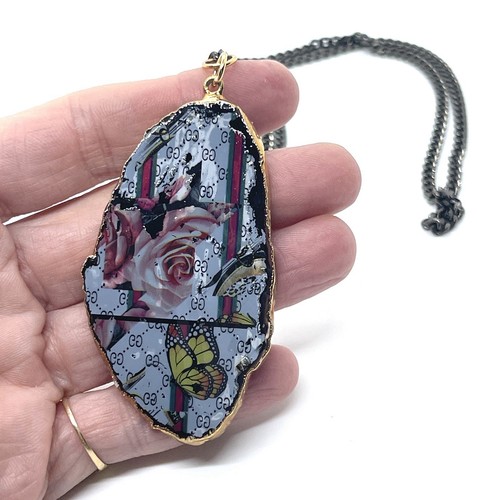 Collana floreale Gucci fetta geode grezza unica nel suo genere DARA ETTINGER $125 autentica