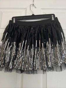Black And Silver Skater Mini Skirt Gartered Waist Girl Size M/L Waist 26" - Picture 1 of 7