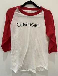VINTAGE 80s Calvin Klein Retro Raglan T-Shirt - Red/White/Medium - Picture 1 of 4