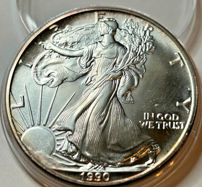 1990 P  American Eagle Silver Coin Ungraded in Plastic Holder, Beautiful Toning - Image 1 of 4