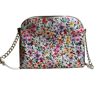 Nanette Lepore Small Purse Crossbody Floral Colorful Pink Orange W/Leather Strap - Image 1 of 4