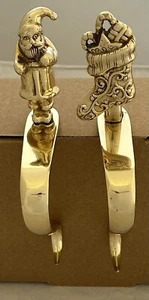 Vintage Jefferson Brass Christmas Stocking Holders Santa & Stocking USA - Picture 1 of 21