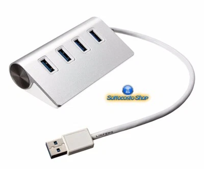 HUB USB 3.0 4 PORTE ALTA VELOCITA' 5GBPS MULTIPRESA METALLO WINDOWS LINUX - Immagine 1 di 2