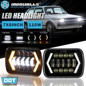 For Volkswagen Rabbit 1979-1984 Pair 7x6" LED Headlight DRL Hi-Lo Turn Signal - Picture 1 of 12