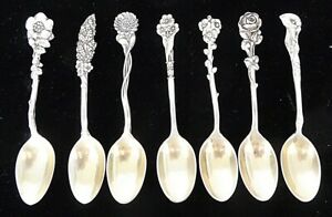 Set of 7 1910 Reed & Barton Harlequin Floral Sterling Silver Demitasse Spoon 4"