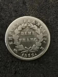 DEMI FRANC ARGENT 1812 B ROUEN NAPOLEON TETE LAUREE / 192 143 Ex / FRANCE SILVER - Picture 1 of 2