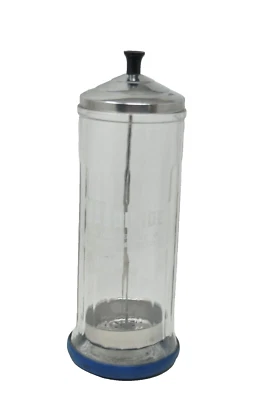 Tarro de vidrio desinfectante barbicida barberos vintage tapa e inserto de metal Foto 1 de 4