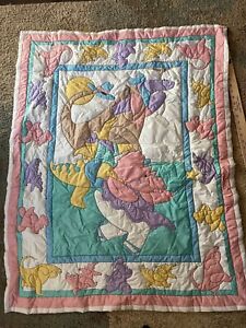 Vintage Pastel Quilt Baby Blanket Half Pint, Dinosaurs Cowboy Ballerina 33x43 In