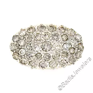 Victorian Revival Gold & Platinum Pave White & Champagne Diamond Platter Ring - Picture 1 of 9