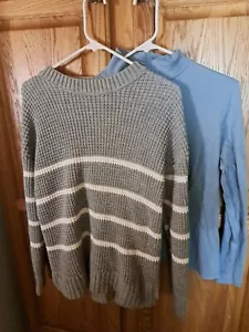 Striped Gray Sweater and Blue Long Sleeve Top size L bust 46" length 24" by SO - Picture 1 of 3
