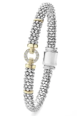 Lagos Diamond Circle Caviar Sterling Silver 925/750 18K Gold Bracelet Sz M 6.5” - Изображение 1 из 4