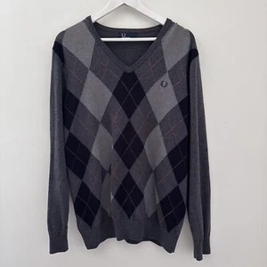 Fred Perry Mens Merino Wool Blend Sweater - Preppy Knit - Pullover Grey - Large - Picture 1 of 10