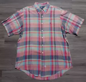 Camisa De Colección Ralph Lauren Para Hombre Púrpura Madrás Tejida a Mano Manga Corta Talla XL - Imagen 1 de 5