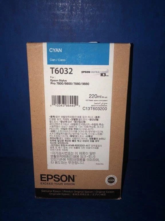 T603200 T6032 C13T603200 Genuine Epson Cyan Ink Stylus Pro 7800 Date 2021@ - Image 1 of 1