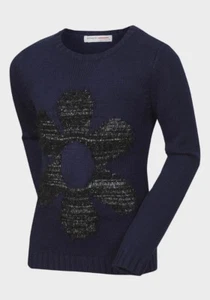 NEU Minoti Mädchen marineblau/schwarz Blumen Strick Langarm Pullover-Alter 7/8 Jahre - Bild 1 von 2