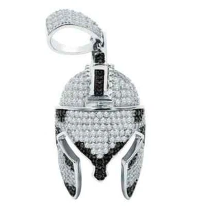 3Ct Round Simulated Diamond Men's Spartan Helmet Pendant 14K White Gold Plated - Picture 1 of 4