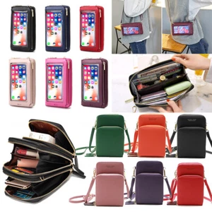 Small Leather Cell Phone Crossbody Bag Womens Wallet Shoulder Strap w/Card Slots - Picture 1 of 61