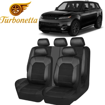 Conjunto completo de 5 assentos couro sintético ajuste liso preto para todas as capas de assento Land Rover - Imagem 1 de 4