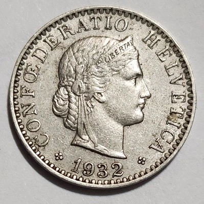 1932 B SWITZERLAND 20 RAPPEN COIN - Image 1 of 2