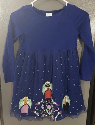 Vestido Hanna Andersson Niñas 6/7 120 CM Bordado Ángeles Azul Tul Azul Foto 1 de 4