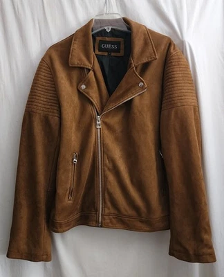 Chaqueta GUESS Gamuza Look Para Hombre L Marrón Cremallera Forrada Estilo Motocicleta Foto 1 de 4