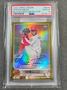 🌟 2022 Topps Chrome Hunter Greene Auto RC Gold Refractor #/50 Reds PSA 10 - Bild 1 von 2