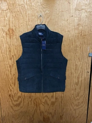 Polo Ralph Lauren Mens Large Navy Quilted Suede Vest. $998 - Image 1 of 4