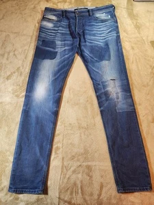 Men's Diesel TEPPHAR 084BW Jeans W34 L32 Stretch Slim Carrot Distressed Blue - Picture 1 of 24
