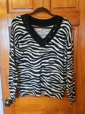 Suéter elástico Michael Kors para mujer mezcla de algodón negro blanco talla 1X nuevo sin etiquetas  Foto 1 de 4