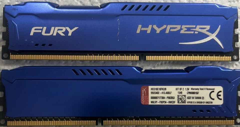 Kingston HyperX Fury Blue 8 GB (2x4 GB) PC3 12800 DDR3 1600 MHz memoria RAM de escritorio Foto 1 de 2