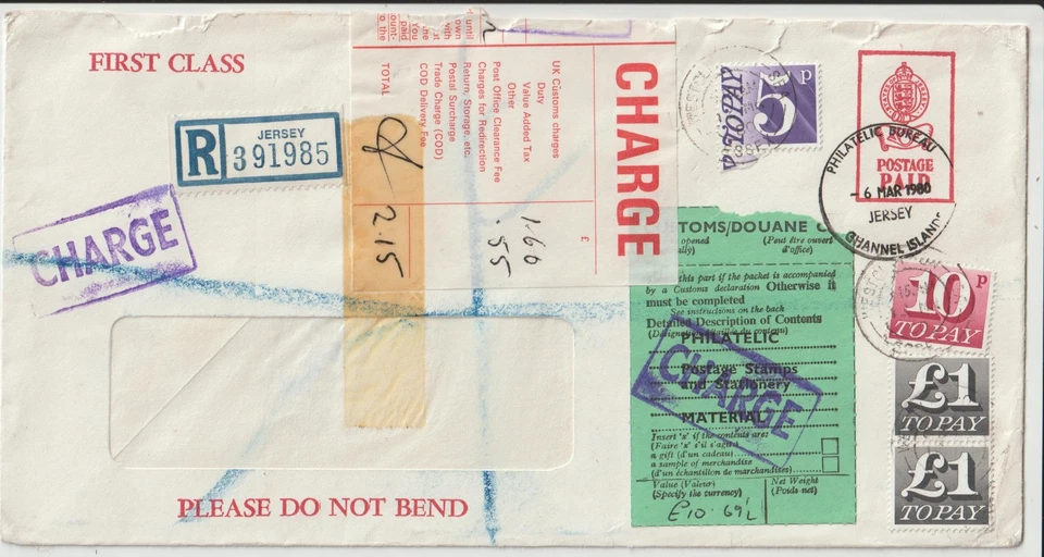 JERSEY, CHANNEL ISLANDS - 1980 REGISTERED POSTAGE DUE COVER - Image 1 of 1