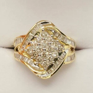 3.00 Ct Round Lab-Created Diamond Cluster Engagement Ring 14k Yellow Gold Plated - Picture 1 of 5