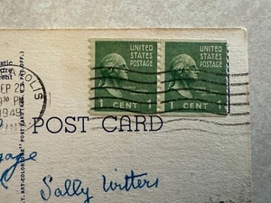 Vintage Minneapolis Postcard Green Right Facing George Washington 1 Cent Stamp - Picture 1 of 3