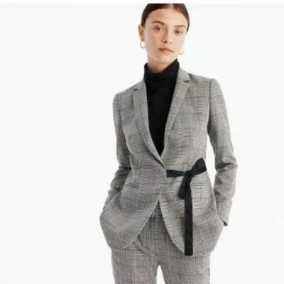 Chaqueta Blazer J.Crew Para Mujer Talla 6 Gris Rojo A Cuadros Frontal Corbata Foto 1 de 4