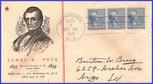 USA3 # 816 ADDR LINPRINT FDC STR3  James Polk - Imagen 1 de 1
