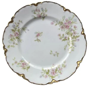 Haviland Limoges France Bone China Pink Flowers Gold Rim Dinner Plate 9 1/2" - Picture 1 of 7