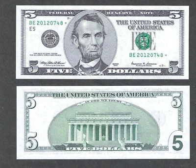 1999 $5 RICHMOND VIRGINIA  ** STAR NOTE ** ~ GEM CRISP UNCIRCUATED - Image 1 of 2