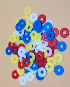 100 VINTAGE MAH JONGG (JONG) SQUARE HOLE COINS/CHIPS - Picture 1 of 4