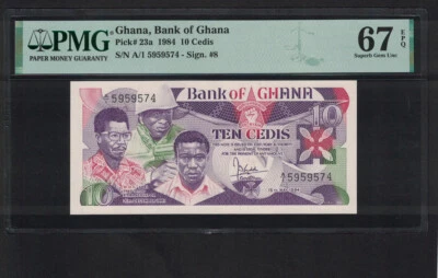 Ghana 10 Cedis 1984 P. 23a Graded PMG 67 EPQ Superb Gem Unc Uncirculated - Image 1 of 3