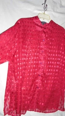 Elementz t m woman's red, sheer,blouse,square designs.all over. sz 2X bust,+54" - Image 1 of 4