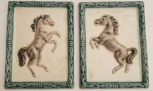 Vintage porcelain tile 3D Glazed Horse western trivet equestrian SET OF 2 - Picture 1 of 11