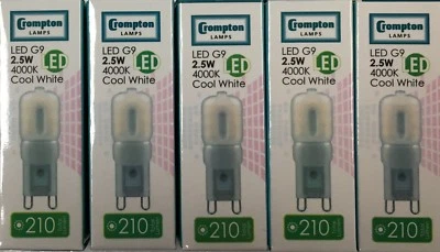 LED Crompton G9 2.5W non dim Cool white 210lm push fit 2.5 = 18 Watt 5 pack - Image 1 of 4
