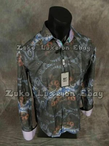 Mens MIZUMI Casual Shirt Blue Color Abstract Patterns Slim Fit Button Front - Picture 1 of 7