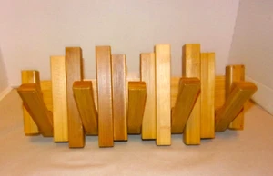 Solid Bamboo Danish Modern Retractable Wall Hanging w/Five Hooks - Picture 1 of 11
