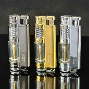 Visible Gas Window Flashlight Cigar Lighter Jet Butane Metal Turbo Windproof - Picture 1 of 27