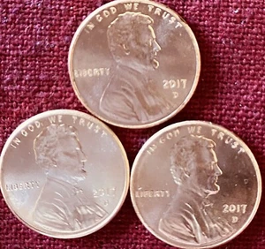 Centavo Lincoln Shield 2017-D BU - lote de tres - Imagen 1 de 5