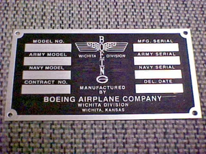 1930's Boeing Stearman Totempole Data Plate Acid Etched Aluminum 8 pads - Picture 1 of 4
