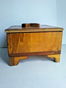 Vtg Handmade Lidded Footed Wooden Box Shamrock on Top 10.5x7x10.5" Storage  - Picture 1 of 12
