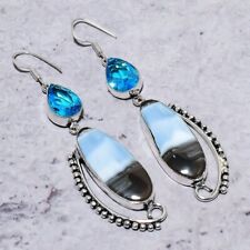 Owyhee Opal, Blue Topaz Gemstone Handmade 925 Sterling Silver Earring 3.62" A745